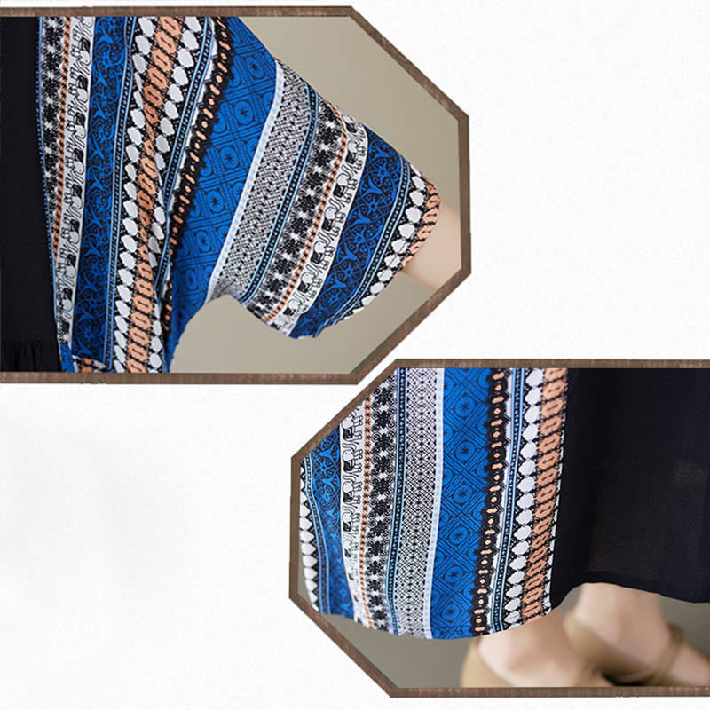 Vestido midi de manga corta con bolsillos y rayas negras y azules de Buddha Stones - image 13