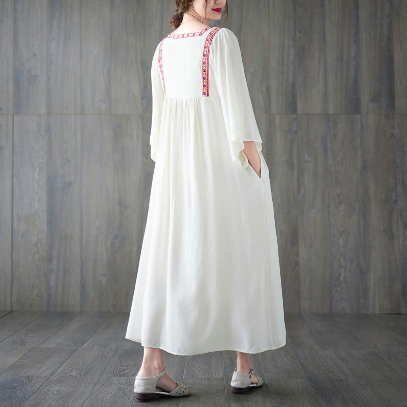 Vestido midi con bordado de Buddha Stones, dobladillo con volantes y bolsillos - image 2