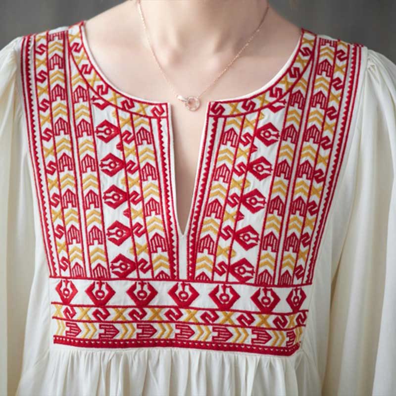 Vestido midi con bordado de Buddha Stones, dobladillo con volantes y bolsillos - image 5