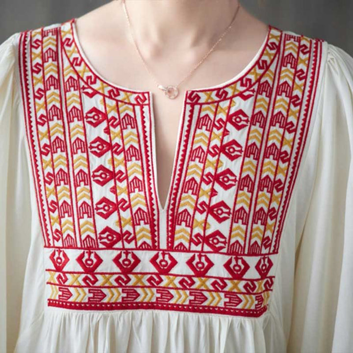 Vestido midi con bordado de Buddha Stones, dobladillo con volantes y bolsillos - image 5