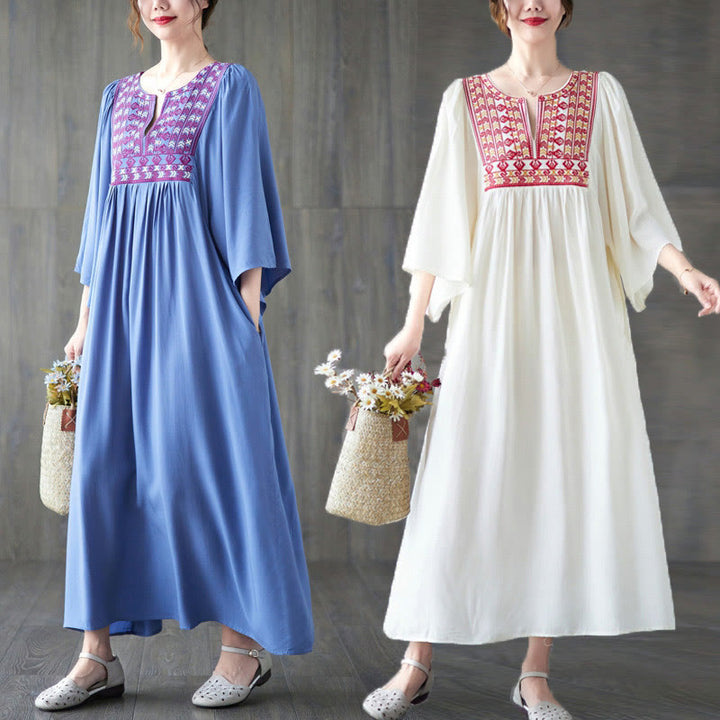 Vestido midi con bordado de Buddha Stones, dobladillo con volantes y bolsillos - image 0