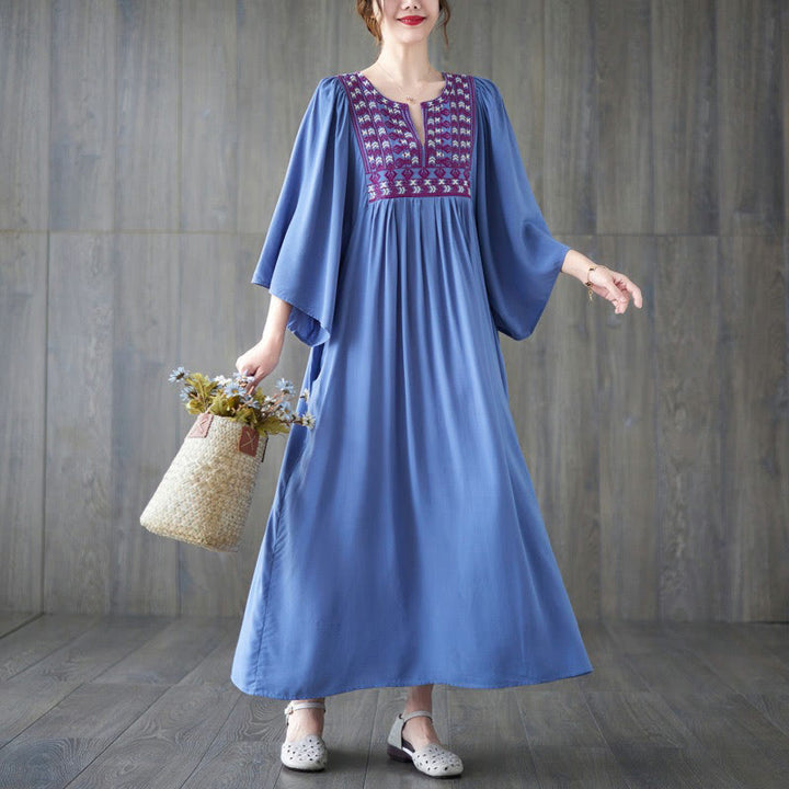 Vestido midi con bordado de Buddha Stones, dobladillo con volantes y bolsillos - image 15