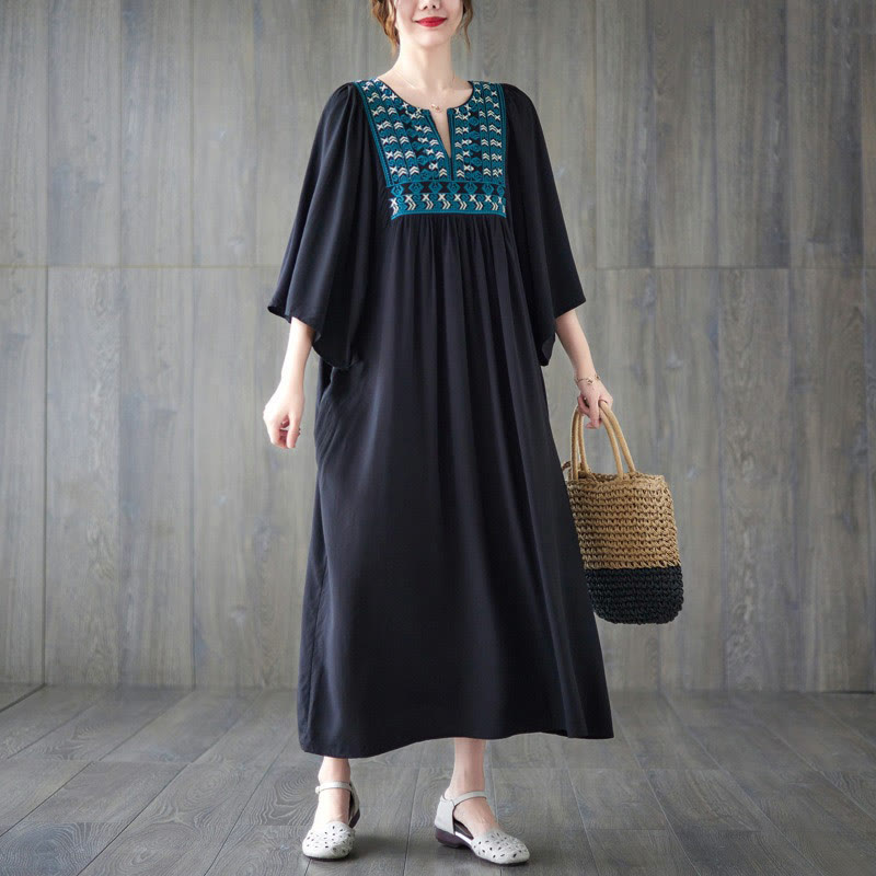 Vestido midi con bordado de Buddha Stones, dobladillo con volantes y bolsillos - image 25