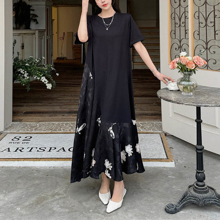 Buddha Stones Vestido informal midi de manga corta con flores en jacquard - image 7