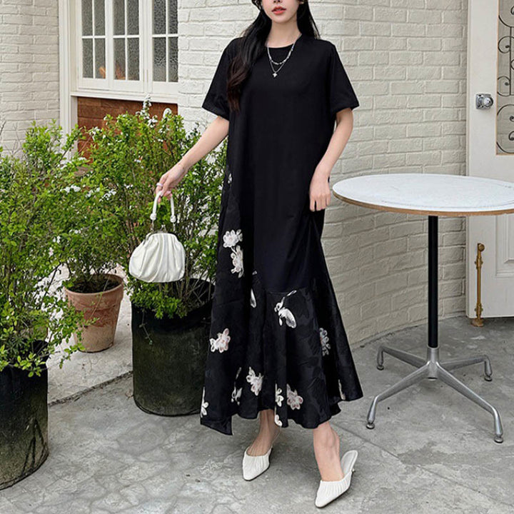 Buddha Stones Vestido informal midi de manga corta con flores en jacquard - image 10