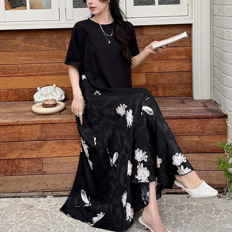 Buddha Stones Vestido informal midi de manga corta con flores en jacquard - 3XL(apto para US12, UK/AU16, UE 44) - image 0