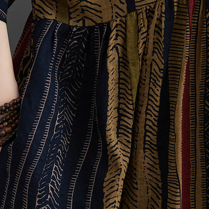 Buddha Stones Vestido Midi de Manga Corta con Geometría Boho y Bolsillos