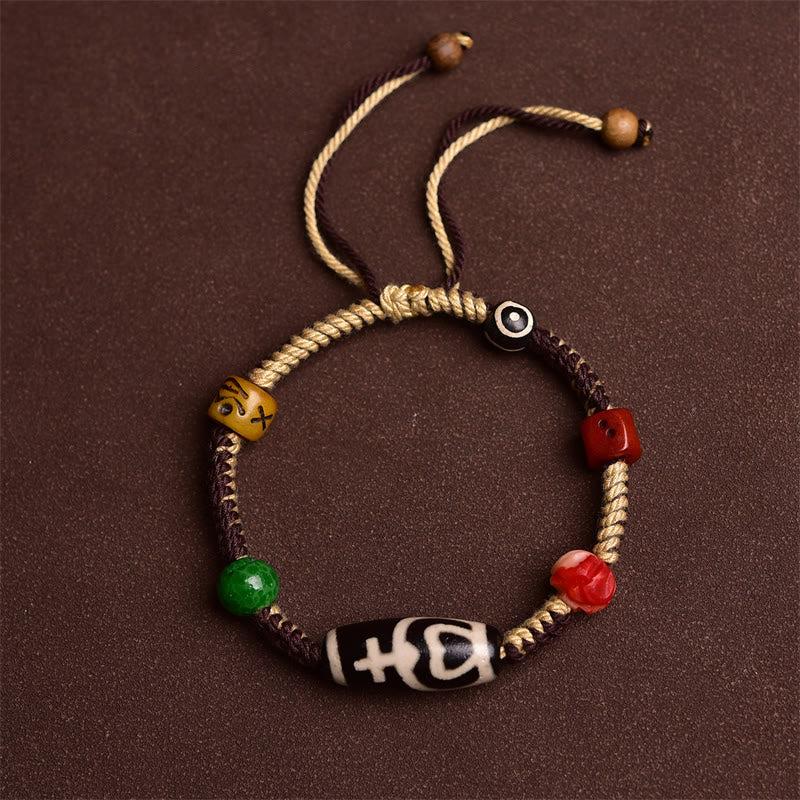 Pulsera de cuerda trenzada de riqueza con cuentas tibetanas Dzi hechas a mano de Buddha Stones