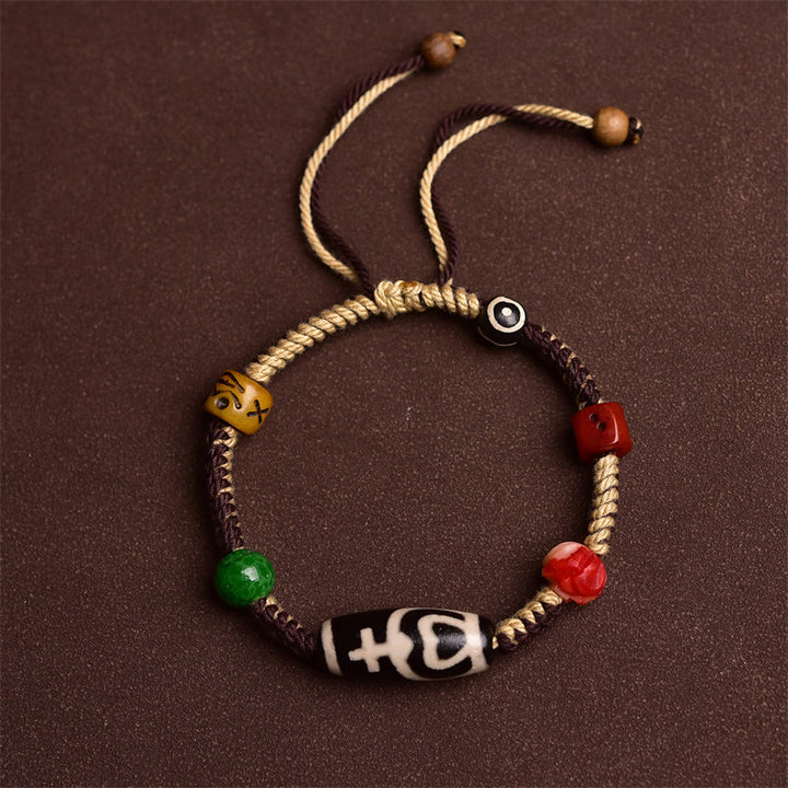 Pulsera de cuerda trenzada de riqueza con cuentas tibetanas Dzi hechas a mano de Buddha Stones