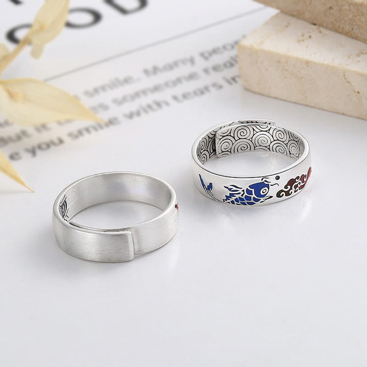 Buddha Stones Anillo de riqueza de pez koi afortunado de plata esterlina 925 con nubes auspiciosas - image 2