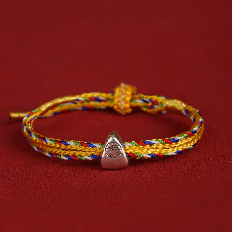 Buddha Stones Pulsera de cuerda multicolor con carácter Fu de suerte de plata de ley 925 para niños y adultos