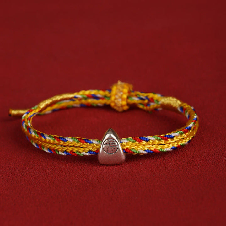 Buddha Stones Pulsera de cuerda multicolor con carácter Fu de suerte de plata de ley 925 para niños y adultos