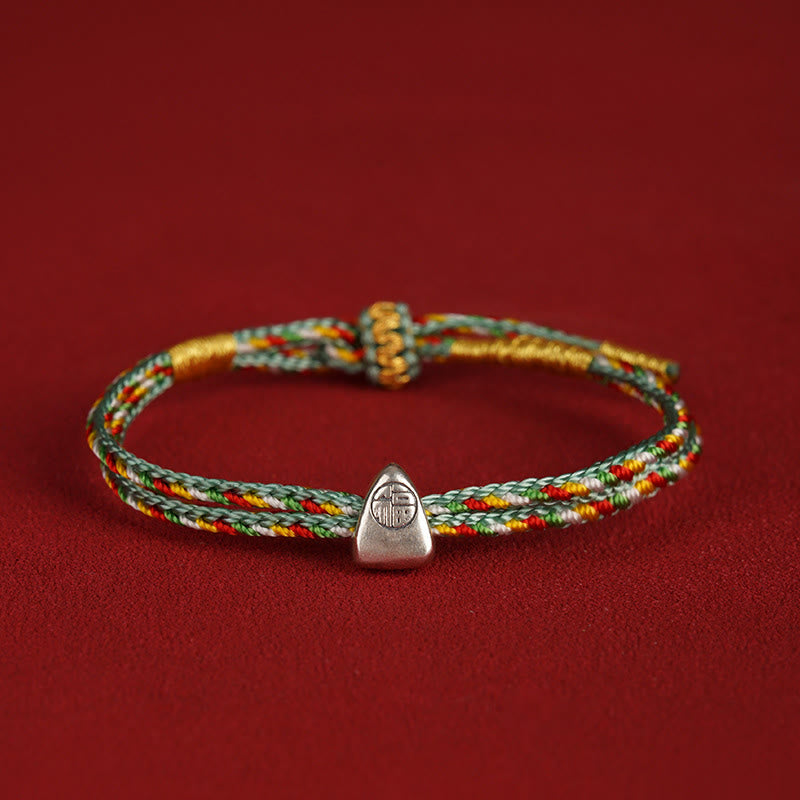Buddha Stones Pulsera de cuerda multicolor con carácter Fu de suerte de plata de ley 925 para niños y adultos