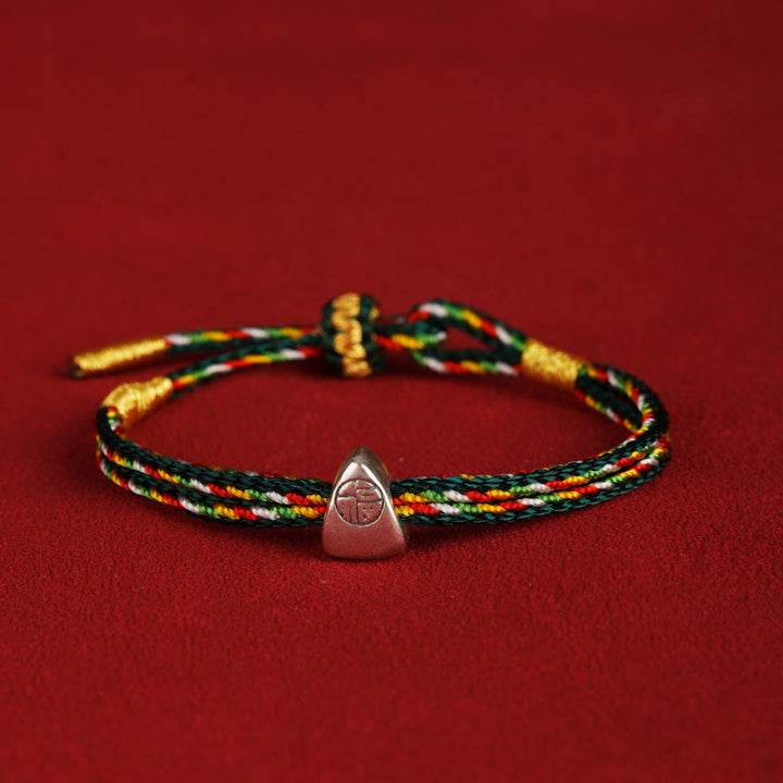 Buddha Stones Pulsera de cuerda multicolor con carácter Fu de suerte de plata de ley 925 para niños y adultos