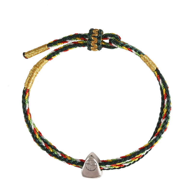Buddha Stones Pulsera de cuerda multicolor con carácter Fu de suerte de plata de ley 925 para niños y adultos