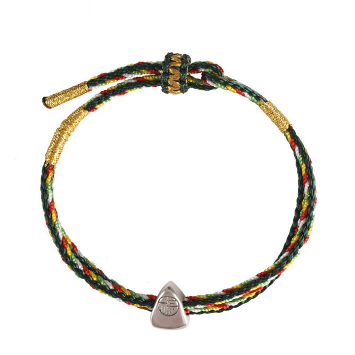 Buddha Stones Pulsera de cuerda multicolor con carácter Fu de suerte de plata de ley 925 para niños y adultos