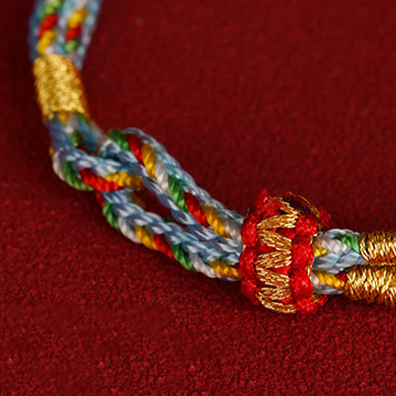 Buddha Stones Pulsera de cuerda multicolor con carácter Fu de suerte de plata de ley 925 para niños y adultos