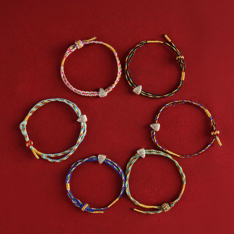 Buddha Stones Pulsera de cuerda multicolor con carácter Fu de suerte de plata de ley 925 para niños y adultos
