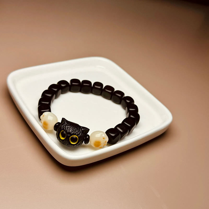 Buddha Stones Pulsera de Paz de Madera de Ébano con Semilla de Bodhi y Garra de Pata de Lindo Gato - image 7