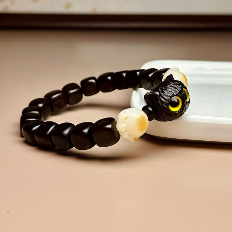 Buddha Stones Pulsera de Paz de Madera de Ébano con Semilla de Bodhi y Garra de Pata de Lindo Gato - image 2