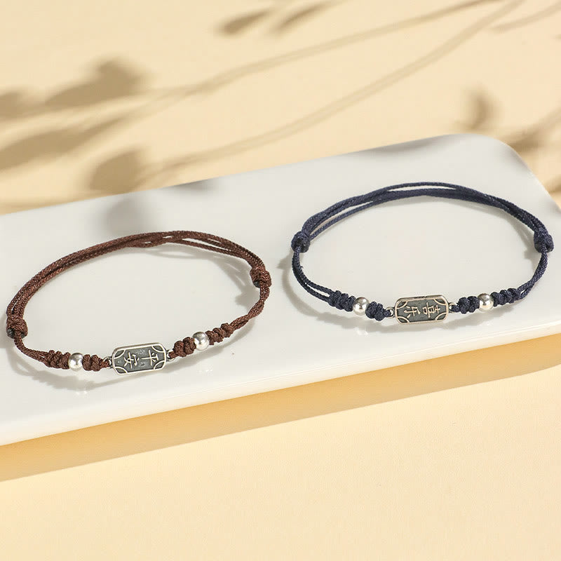 Buddha Stones Pulsera Trenzada de Protección, Paz y Alegría de Plata Esterlina 925 Hecha a Mano