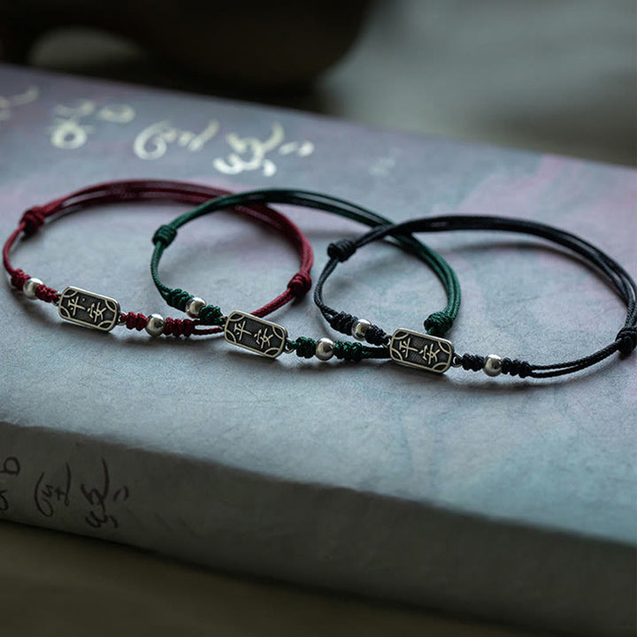 Buddha Stones Pulsera Trenzada de Protección, Paz y Alegría de Plata Esterlina 925 Hecha a Mano