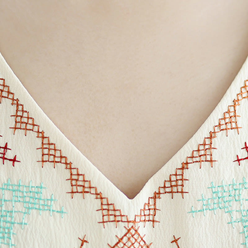 Top sin mangas con borla y bordado retro de Buddha Stones con cuello en V - image 7