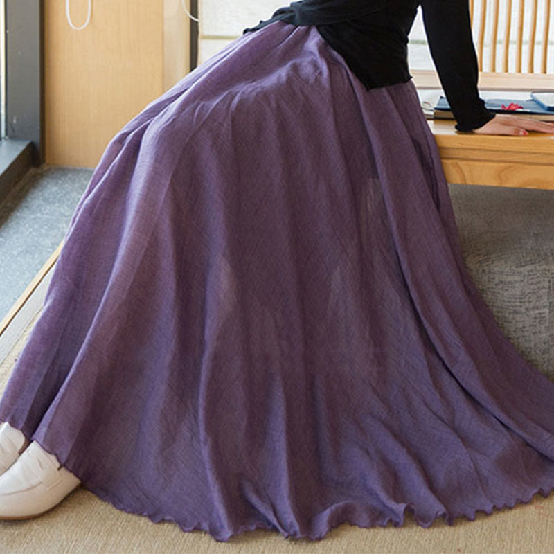 Falda de lino de cintura alta elástica de color sólido de Buddha Stones - image 11