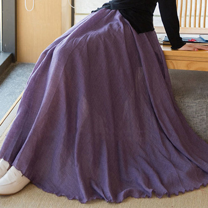 Falda de lino de cintura alta elástica de color sólido de Buddha Stones - image 11