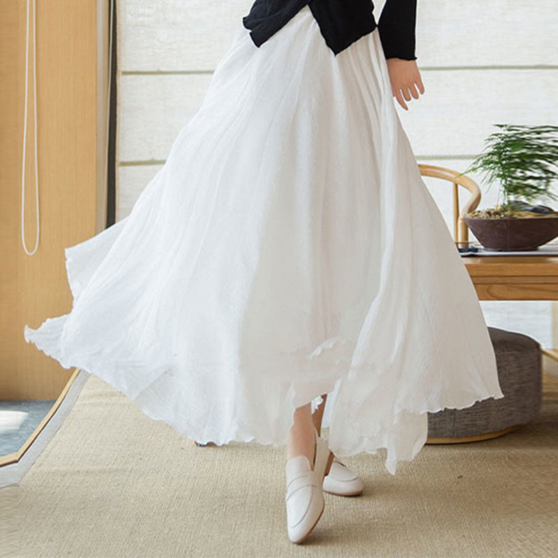 Falda de lino de cintura alta elástica de color sólido de Buddha Stones - image 17