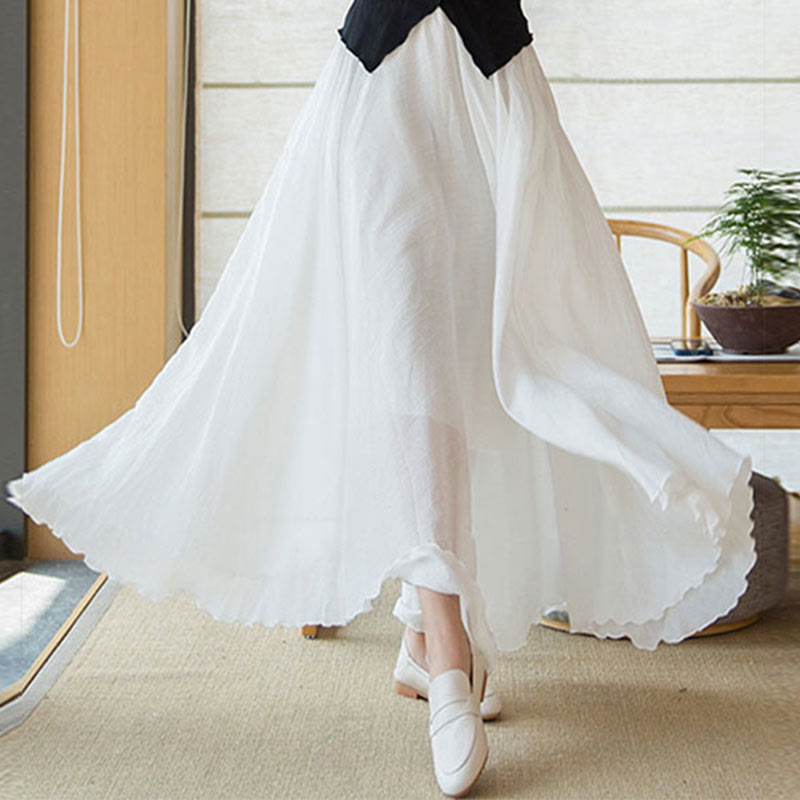 Falda de lino de cintura alta elástica de color sólido de Buddha Stones - image 16