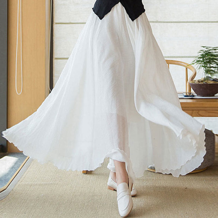 Falda de lino de cintura alta elástica de color sólido de Buddha Stones - image 16