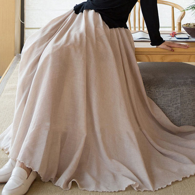 Falda de lino de cintura alta elástica de color sólido de Buddha Stones - image 30