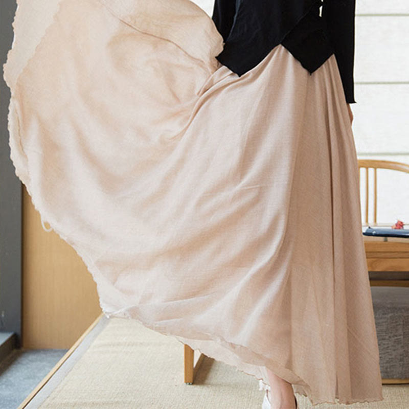 Falda de lino de cintura alta elástica de color sólido de Buddha Stones - image 32