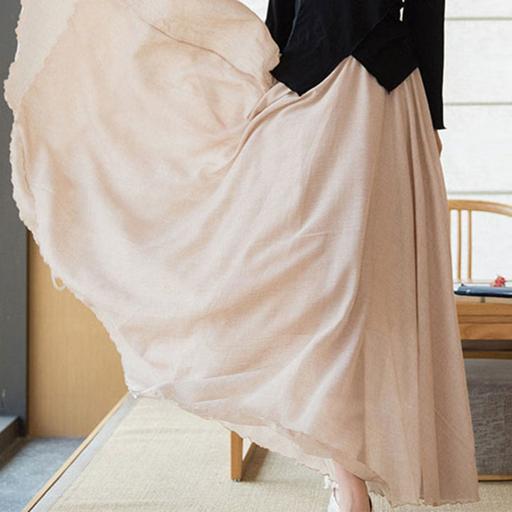 Falda de lino de cintura alta elástica de color sólido de Buddha Stones - image 32