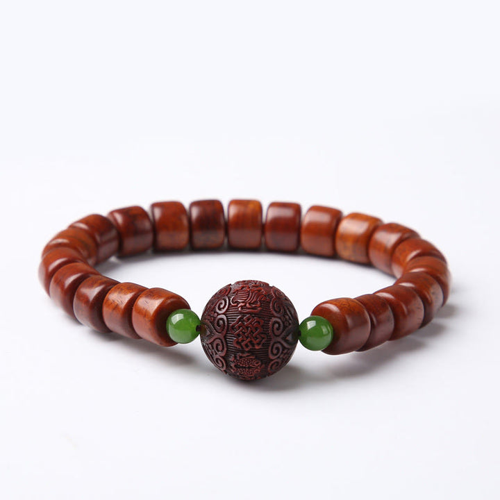 Pulsera de fuerza con Buddha Stones de hueso tibetano, cuentas Dzi de tres ojos, cuerno de oveja y ágata roja