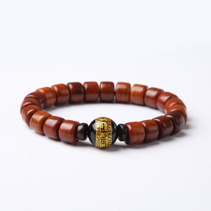 Pulsera de fuerza con Buddha Stones de hueso tibetano, cuentas Dzi de tres ojos, cuerno de oveja y ágata roja