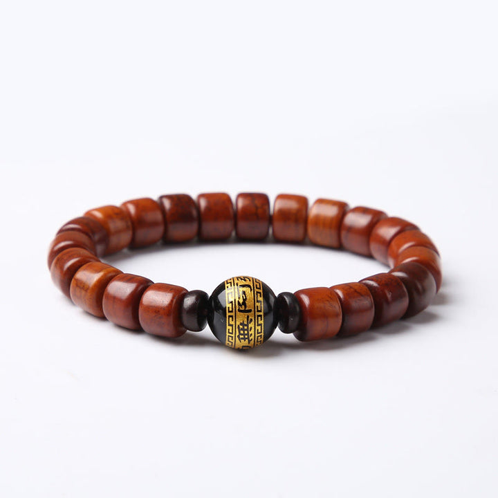 Pulsera de fuerza con Buddha Stones de hueso tibetano, cuentas Dzi de tres ojos, cuerno de oveja y ágata roja