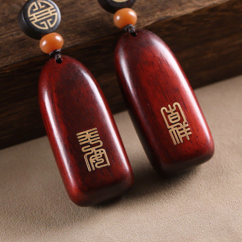 Buddha Stones Llaveros de Protección con Moneda de Cobre de Sándalo Rojo de Hoja Pequeña y Madera de Ébano de Paz Auspiciosa