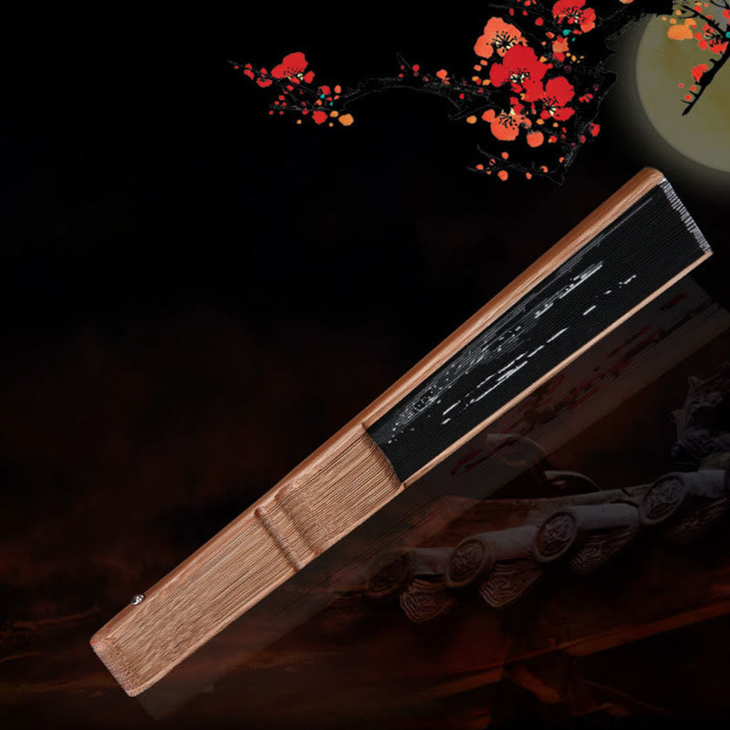 Buddha Stones Caracteres Chinos Libélula Dorada Abanico de Mano Plegable de Bambú y Lino de Algodón 22cm