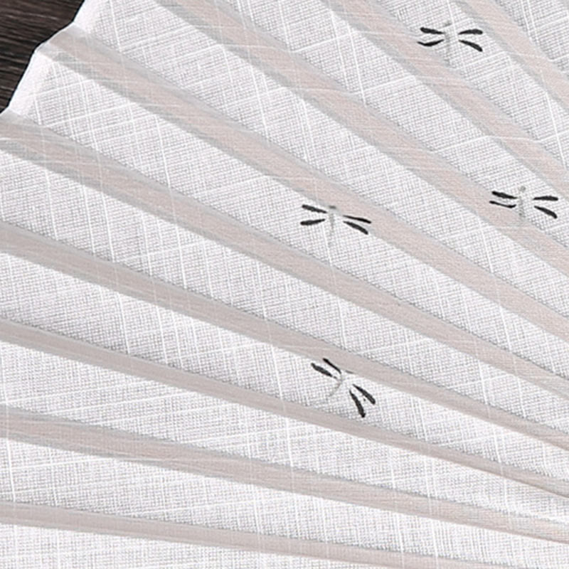 Buddha Stones Caracteres Chinos Libélula Dorada Abanico de Mano Plegable de Bambú y Lino de Algodón 22cm