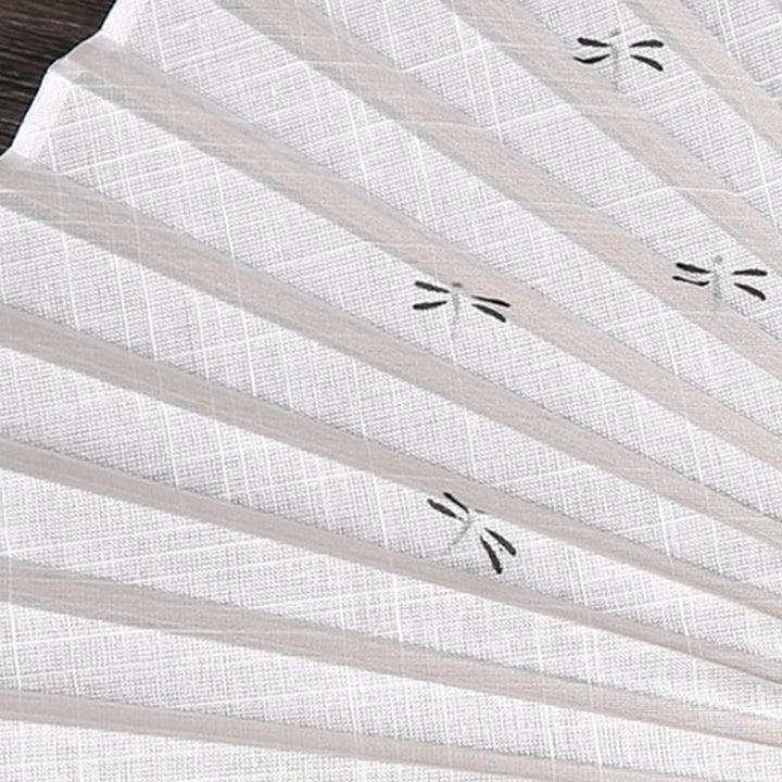 Buddha Stones Caracteres Chinos Libélula Dorada Abanico de Mano Plegable de Bambú y Lino de Algodón 22cm