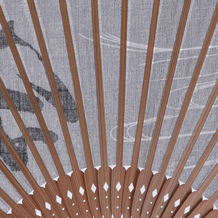 Buddha Stones Caracteres Chinos Libélula Dorada Abanico de Mano Plegable de Bambú y Lino de Algodón 22cm