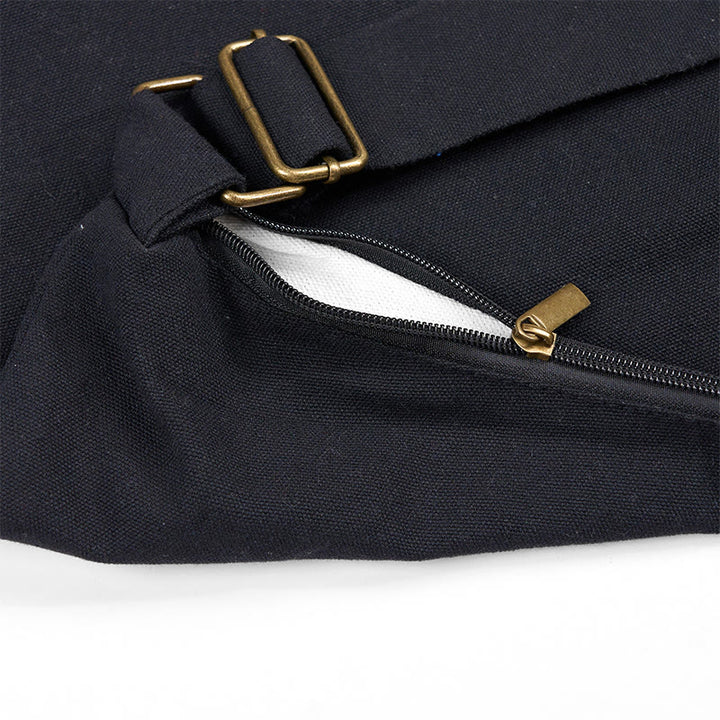 Bolso bandolera de algodón con patrón de rayas negras, rojas y azules de Buddha Stones