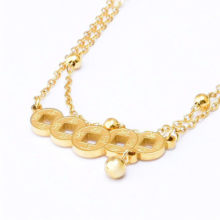 Buddha Stones Monedas de Cobre Atraen Riqueza Tobillera de Acero de Titanio