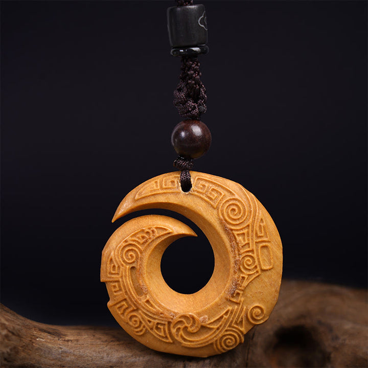 Buddha Stones Madera de Ébano Madera de Sándalo La Suerte de Uno Mejora Diseño Patrón Collar de Paz Colgante