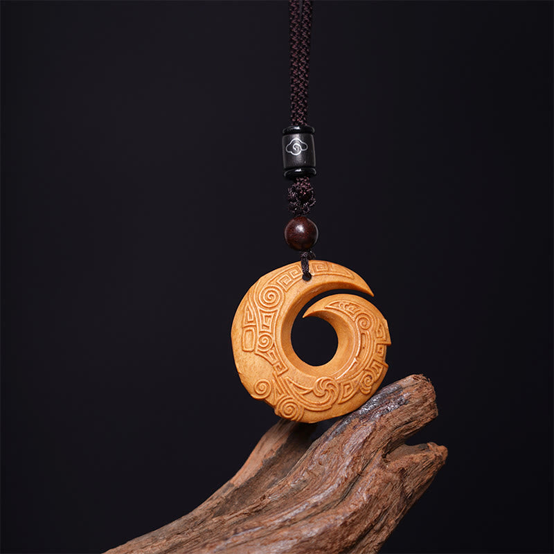 Buddha Stones Madera de Ébano Madera de Sándalo La Suerte de Uno Mejora Diseño Patrón Collar de Paz Colgante