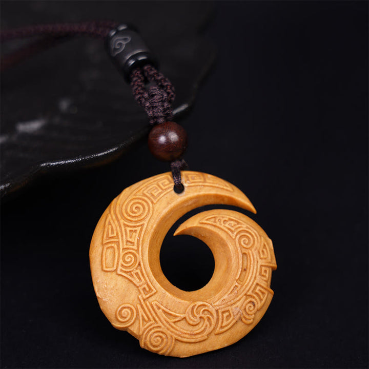 Buddha Stones Madera de Ébano Madera de Sándalo La Suerte de Uno Mejora Diseño Patrón Collar de Paz Colgante