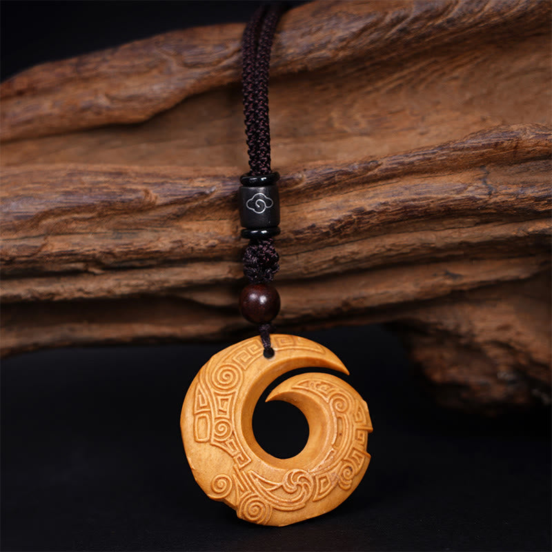 Buddha Stones Madera de Ébano Madera de Sándalo La Suerte de Uno Mejora Diseño Patrón Collar de Paz Colgante
