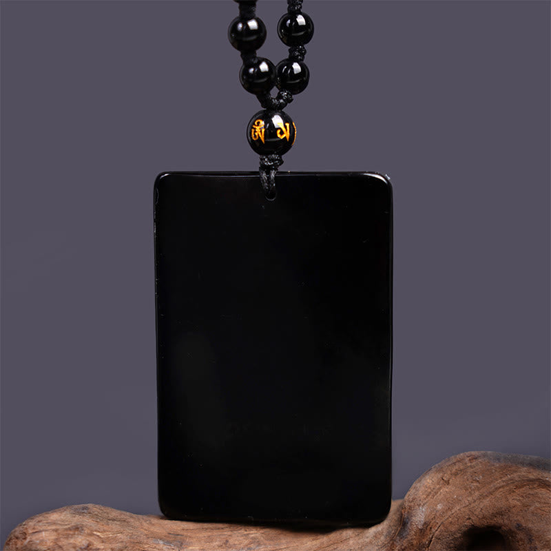 Amuleto de Black Obsidian Guan Gong grabado con fuerza colgante de collar Buddha Stones